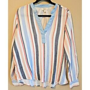Style And Co Womens Shirt, gauze, med, striped, lightweight, blue